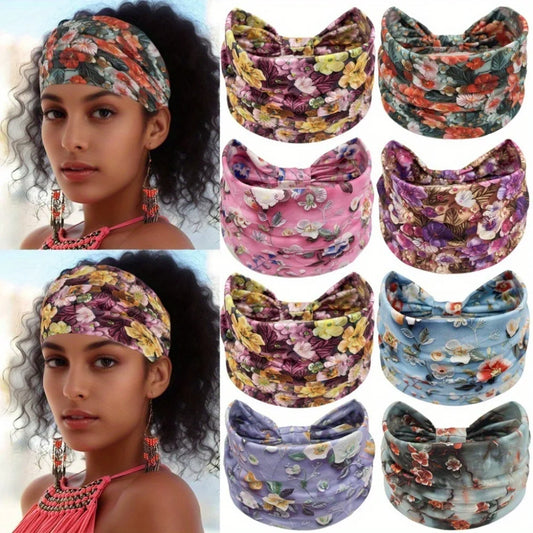 Floral Print Stretchy Cross Headband for Sports and Daily Wear