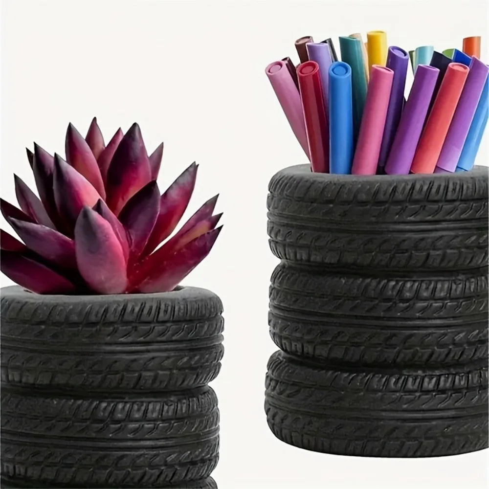 Creative Tyre Shape Desktop Pen Holder and Stationery Organizer - 15