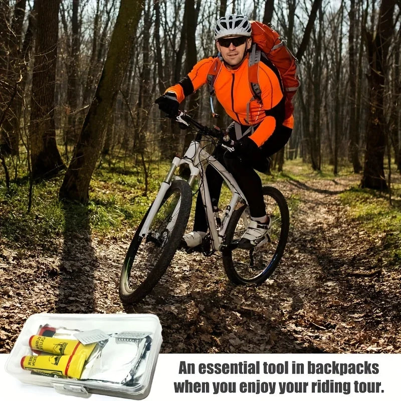 Bike Tire Puncture Repair Kit with Vulcanizing Patches and Tools