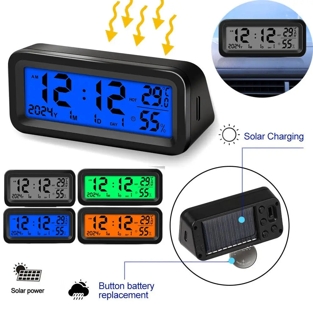 Solar Powered Digital Car Dashboard Clock with Temperature and Humidity - 8