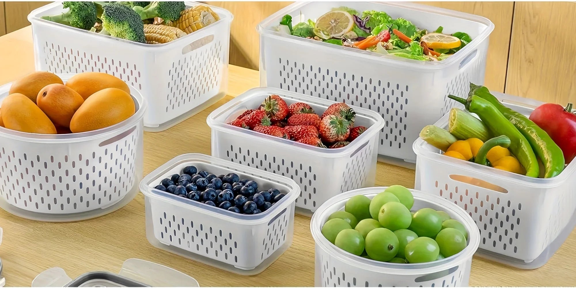 9-Piece Fruit and Vegetable Storage Container Set with Strainers - 7