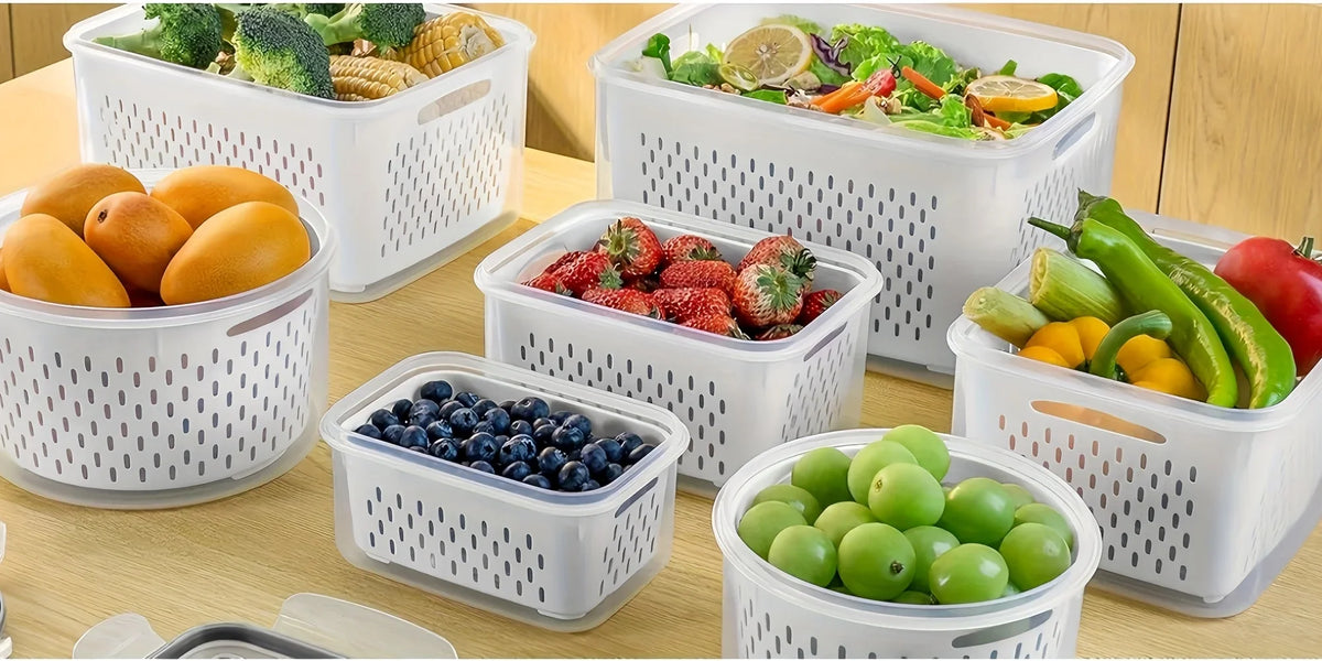 9-Piece Fruit and Vegetable Storage Container Set with Strainers