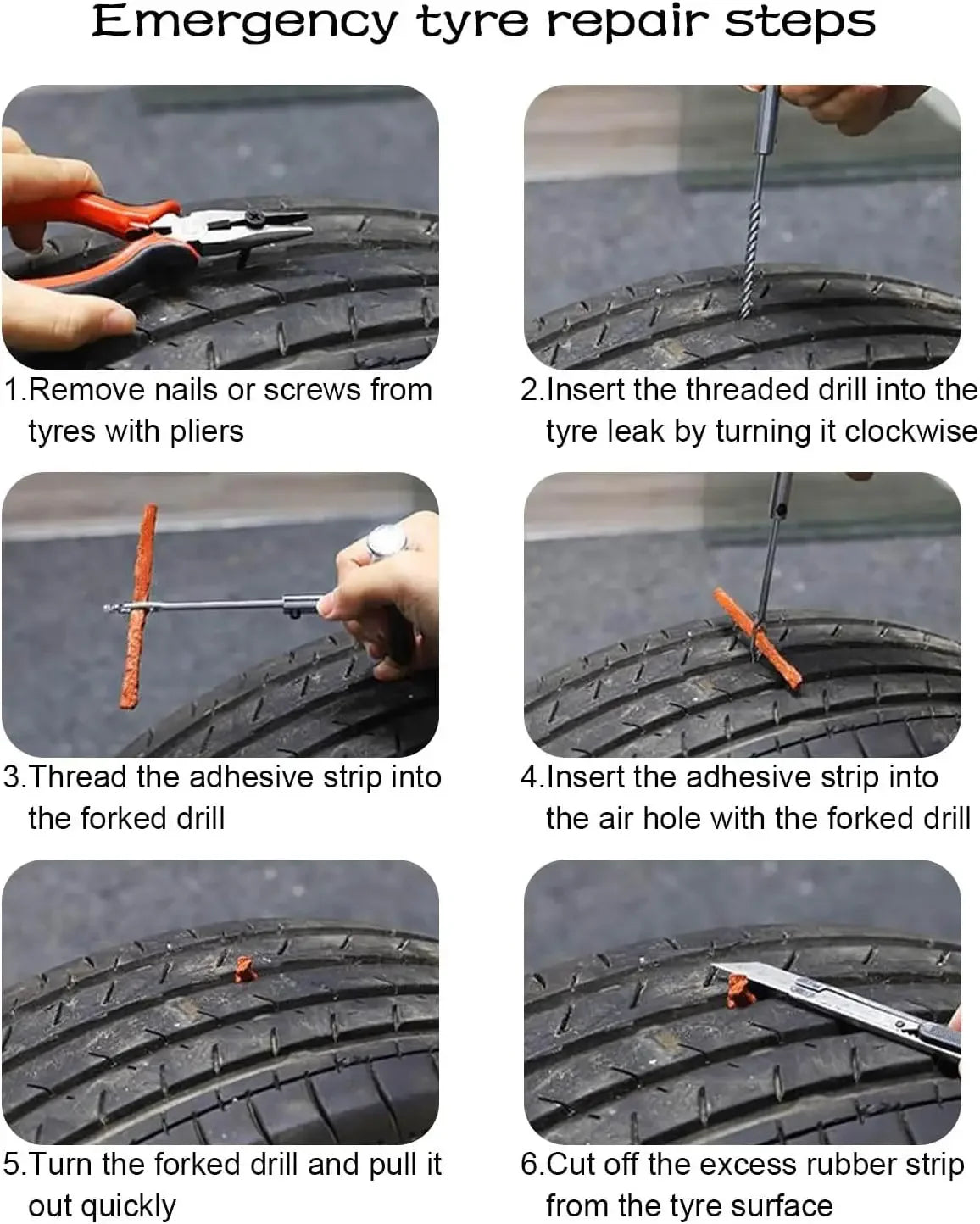 Emergency Tire Puncture Repair Kit for Vehicles - 12