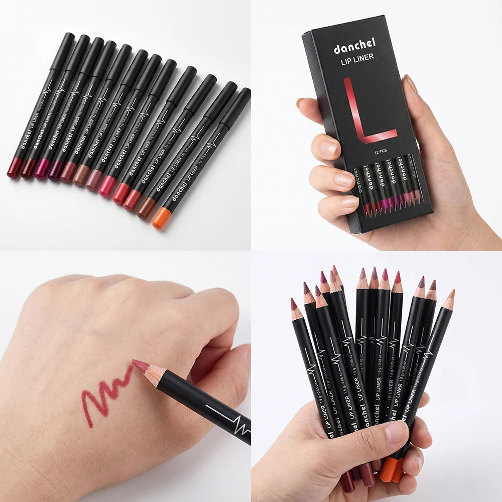 12-Piece Waterproof Semi-Matte Lip Liner Pencil Set