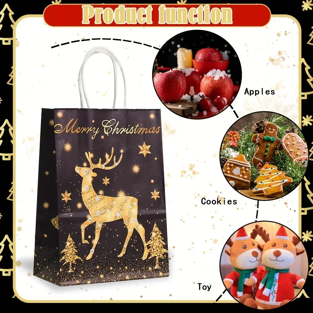 Decorative Holiday Kraft Paper Gift Bags with Handles - 6