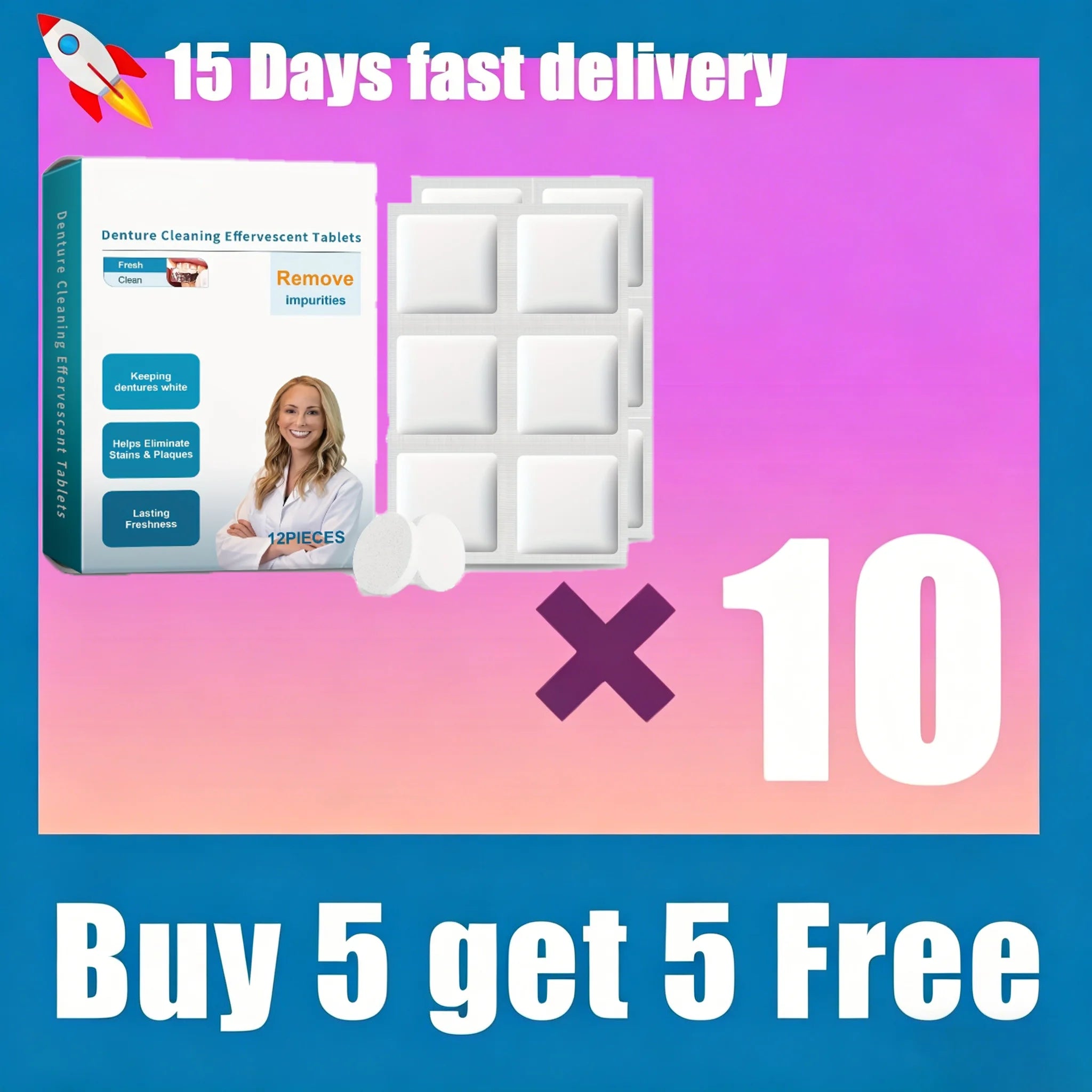 Effervescent Denture and Retainer Cleaning Tablets Kit - 10