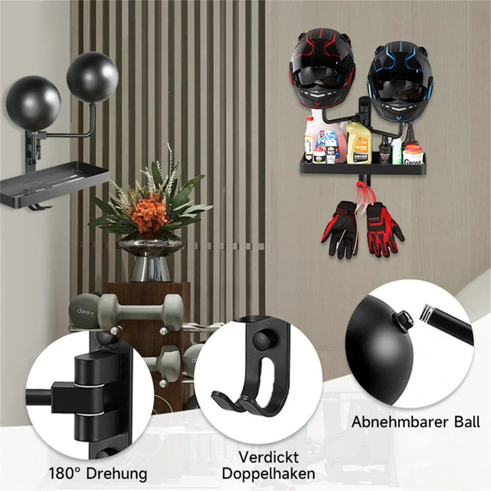 Wall-Mounted Rotating Helmet Holder and Storage Rack - 4