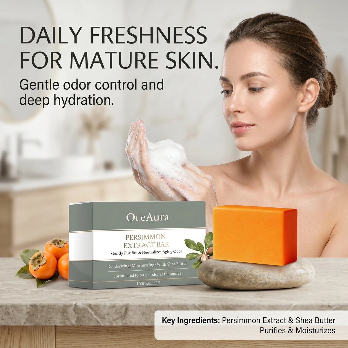 Natural Persimmon Deodorizing Body Soap for Aging Odor