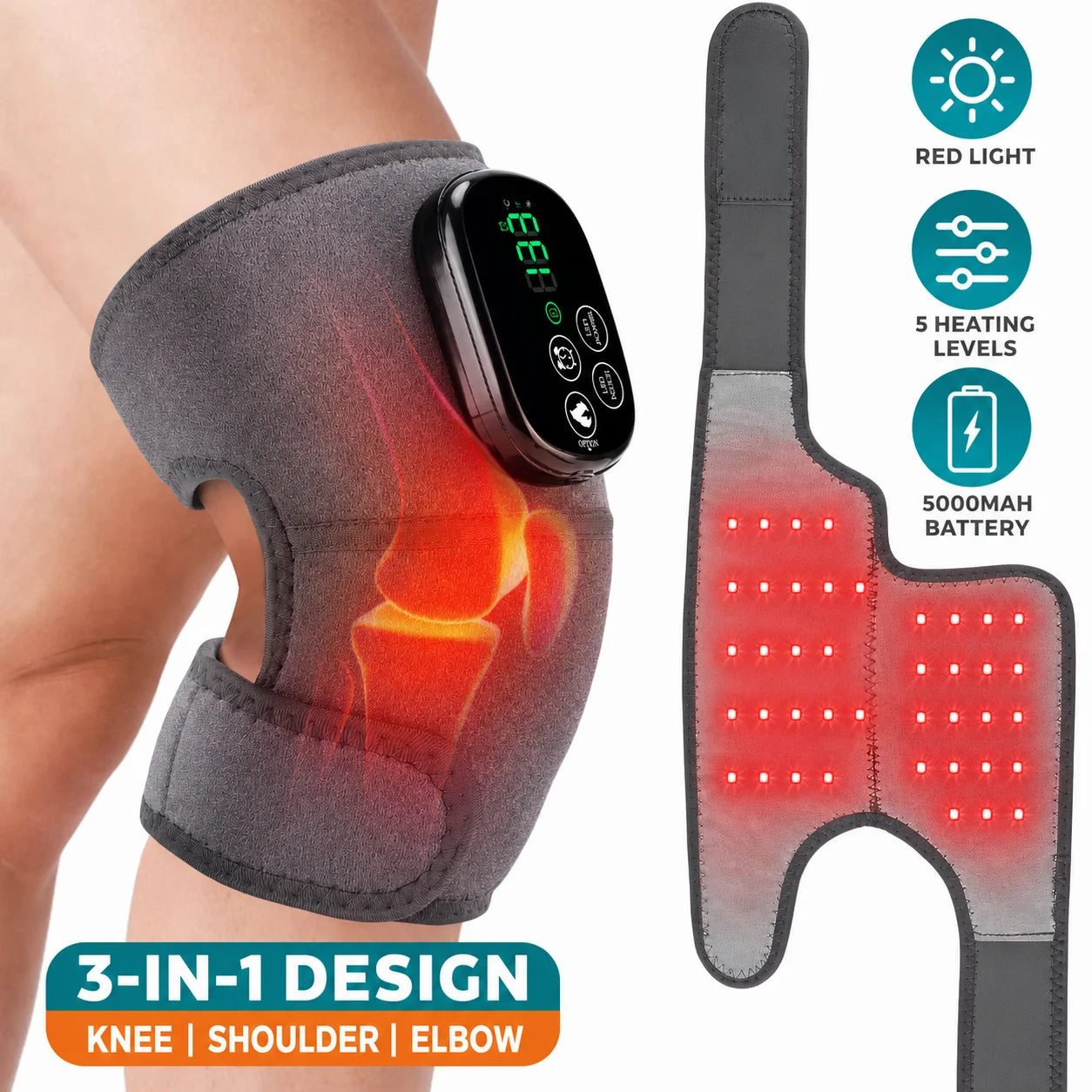 Cordless Heated Knee and Joint Support Brace with Red Light Therapy - 1