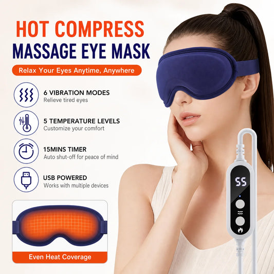 Heated Vibrating 3D Eye Massager Mask for Stress Relief and Sleep