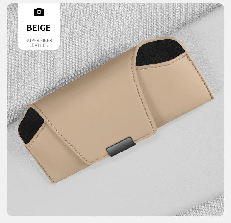 Leather Car Sun Visor Sunglasses and Eyeglasses Holder Case - 23