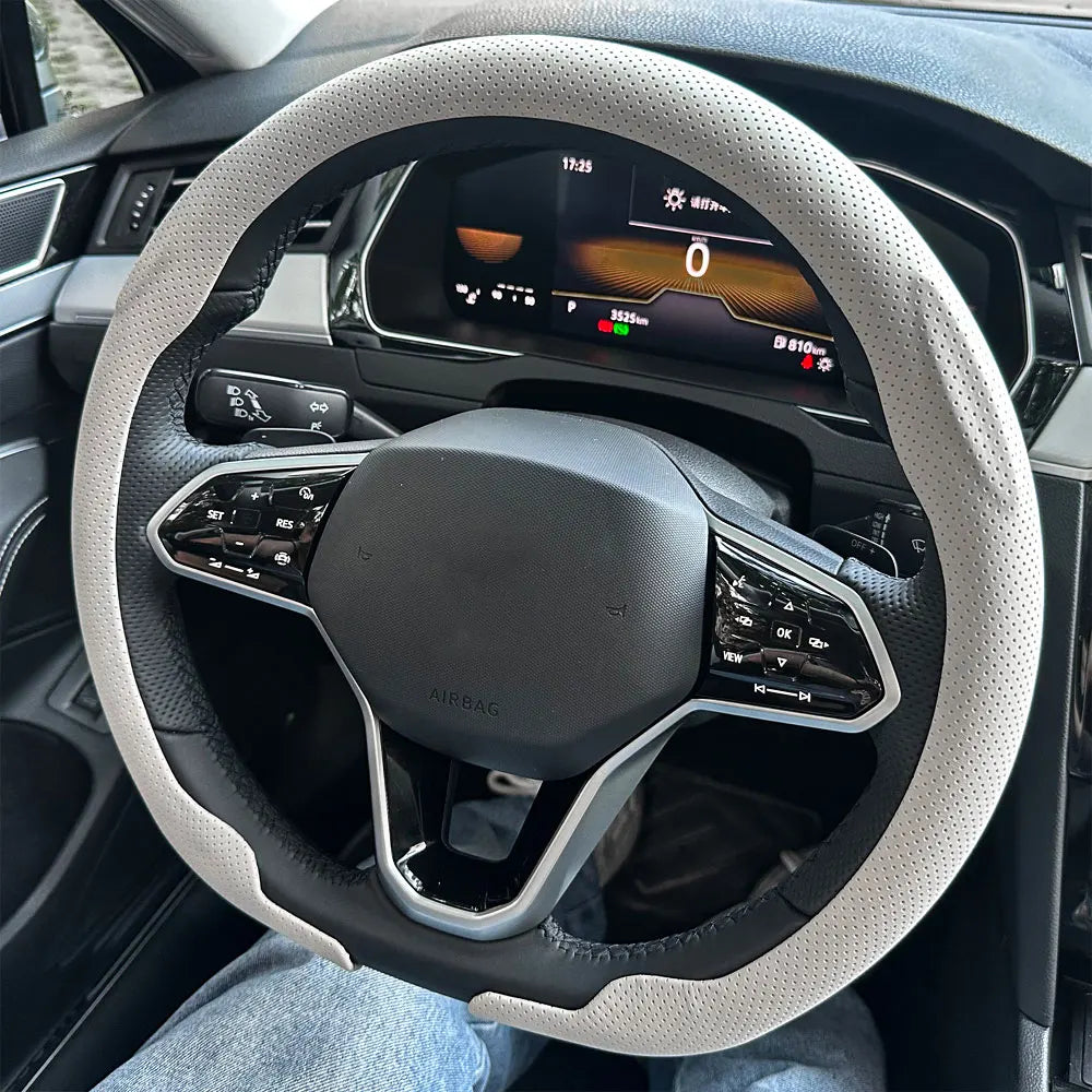 Breathable Leather Car Steering Wheel Cover for Round and D-Shape - 10