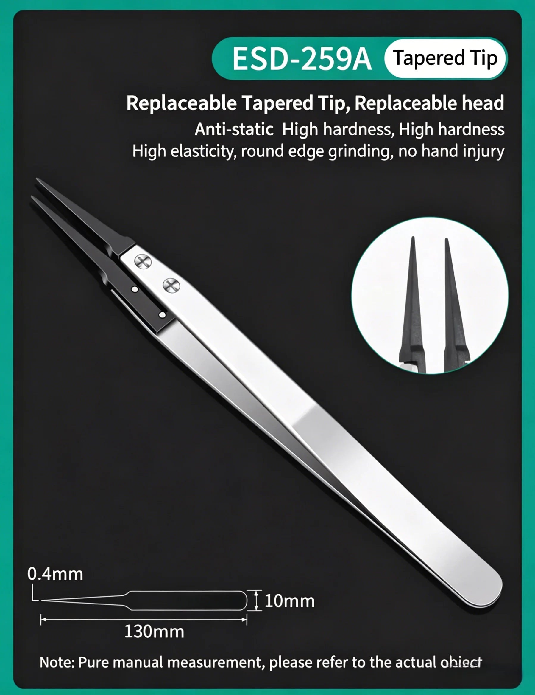 ESD-Safe Precision Tweezer Set with Replaceable Anti-Static Tips - 14