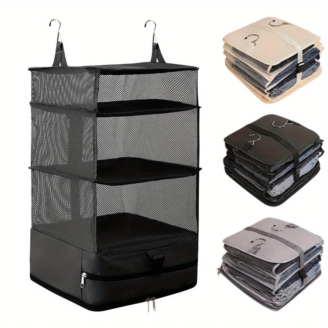 4-Tier Foldable Hanging Closet Organizer with Sturdy Hooks - 1