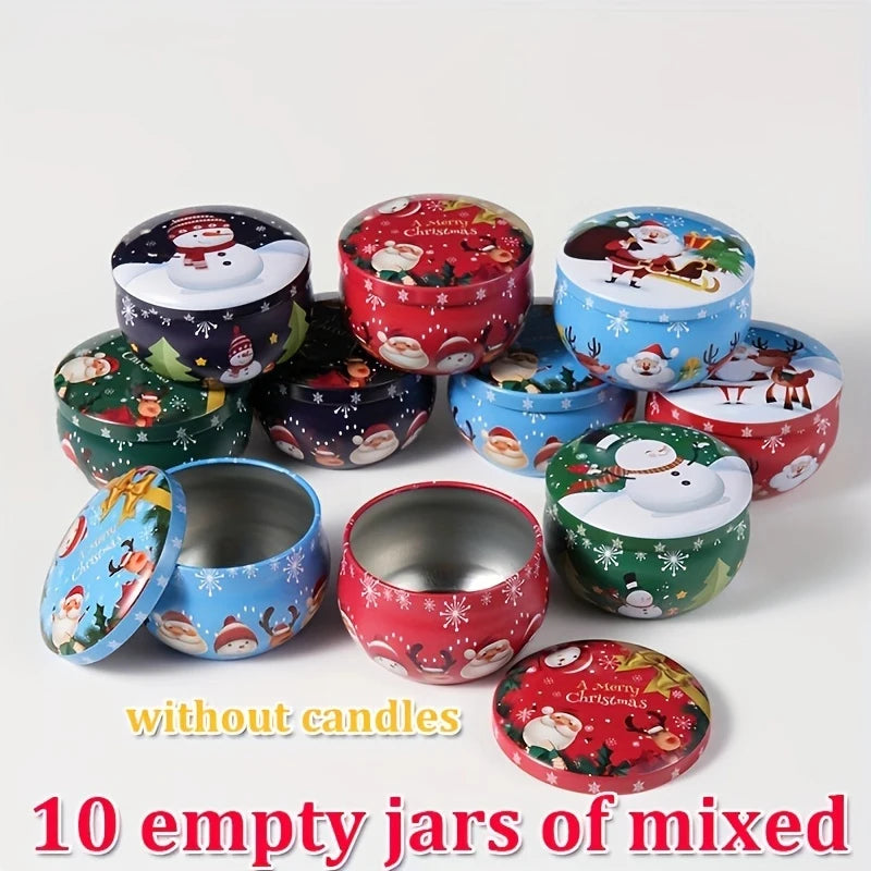 10 Pcs Christmas Candle Tins Festive Metal Jars for Crafting Gifts - 10
