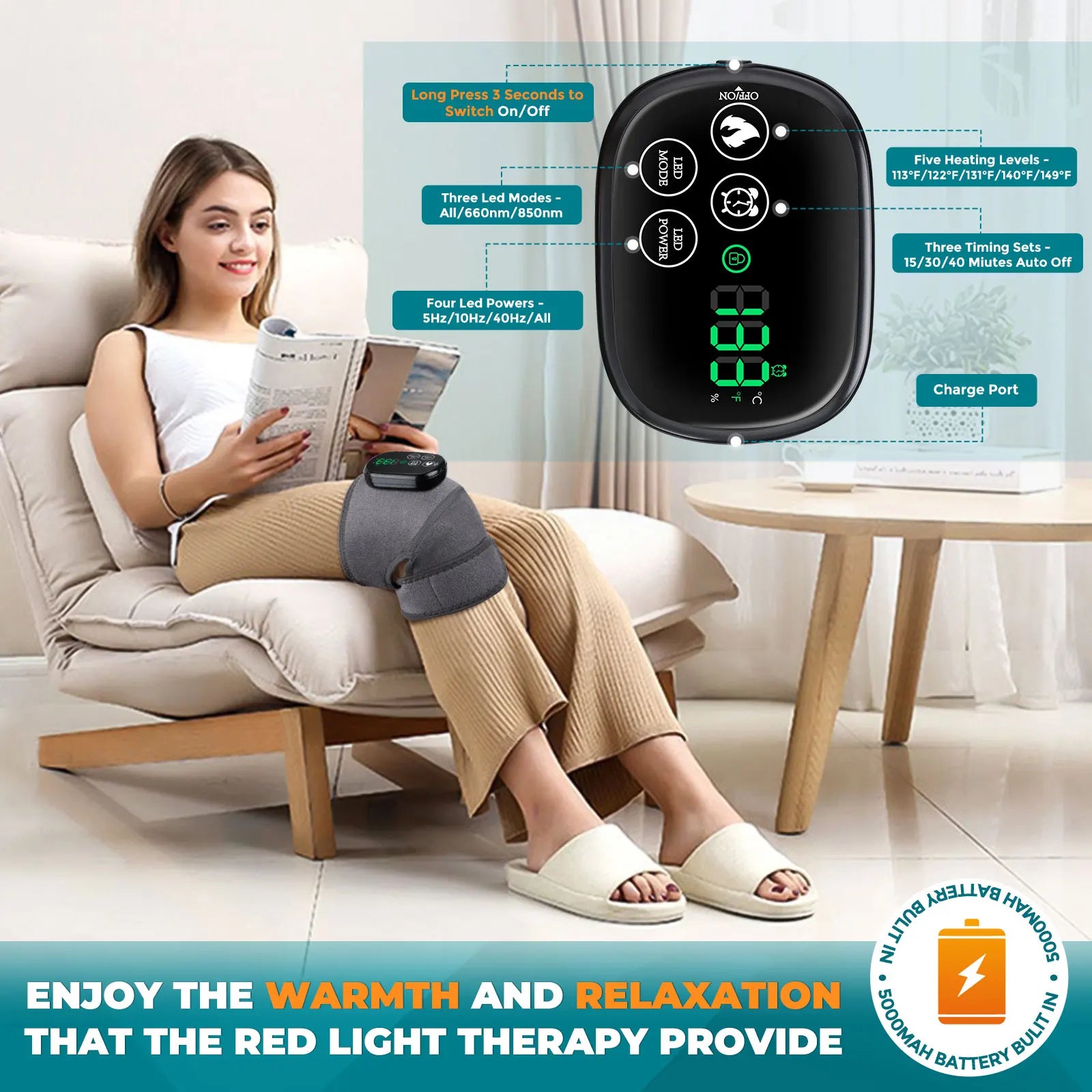 Cordless Heated Knee and Joint Support Brace with Red Light Therapy - 10