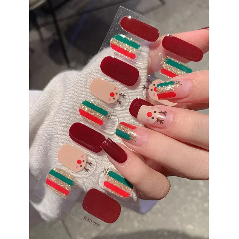 Christmas Semi-Cured Gel Nail Wraps with Winter Snowflake Designs - 11
