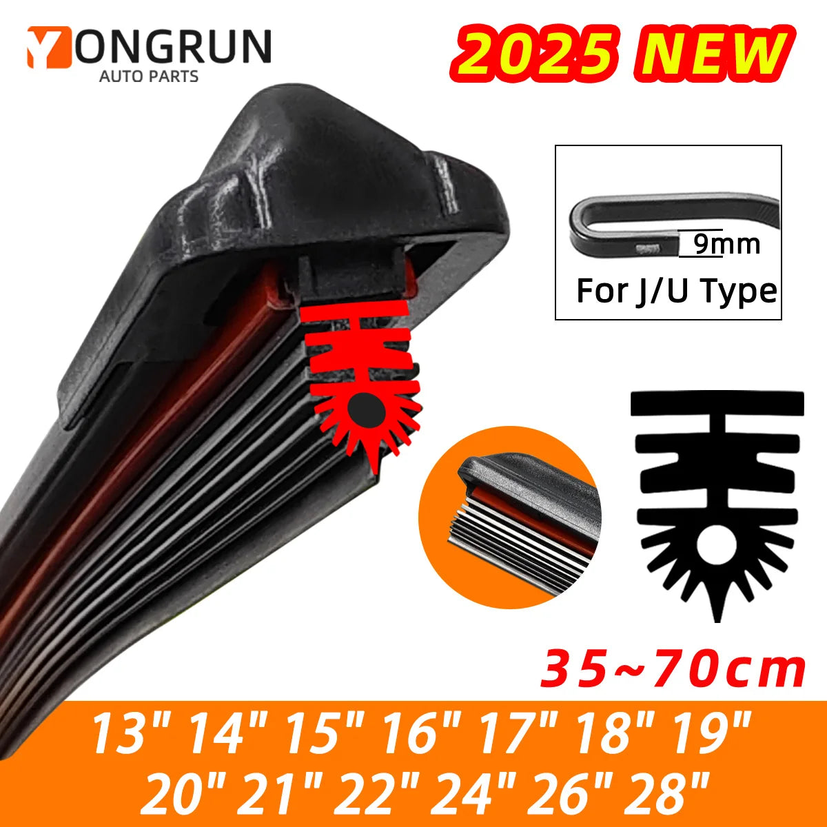 Universal J/U-Hook Windshield Wiper Blades for All-Weather Visibility