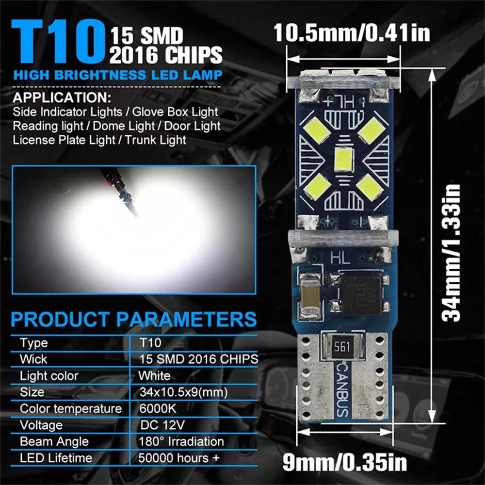 Bright T10 W5W LED Interior and Parking Light Bulbs - 5