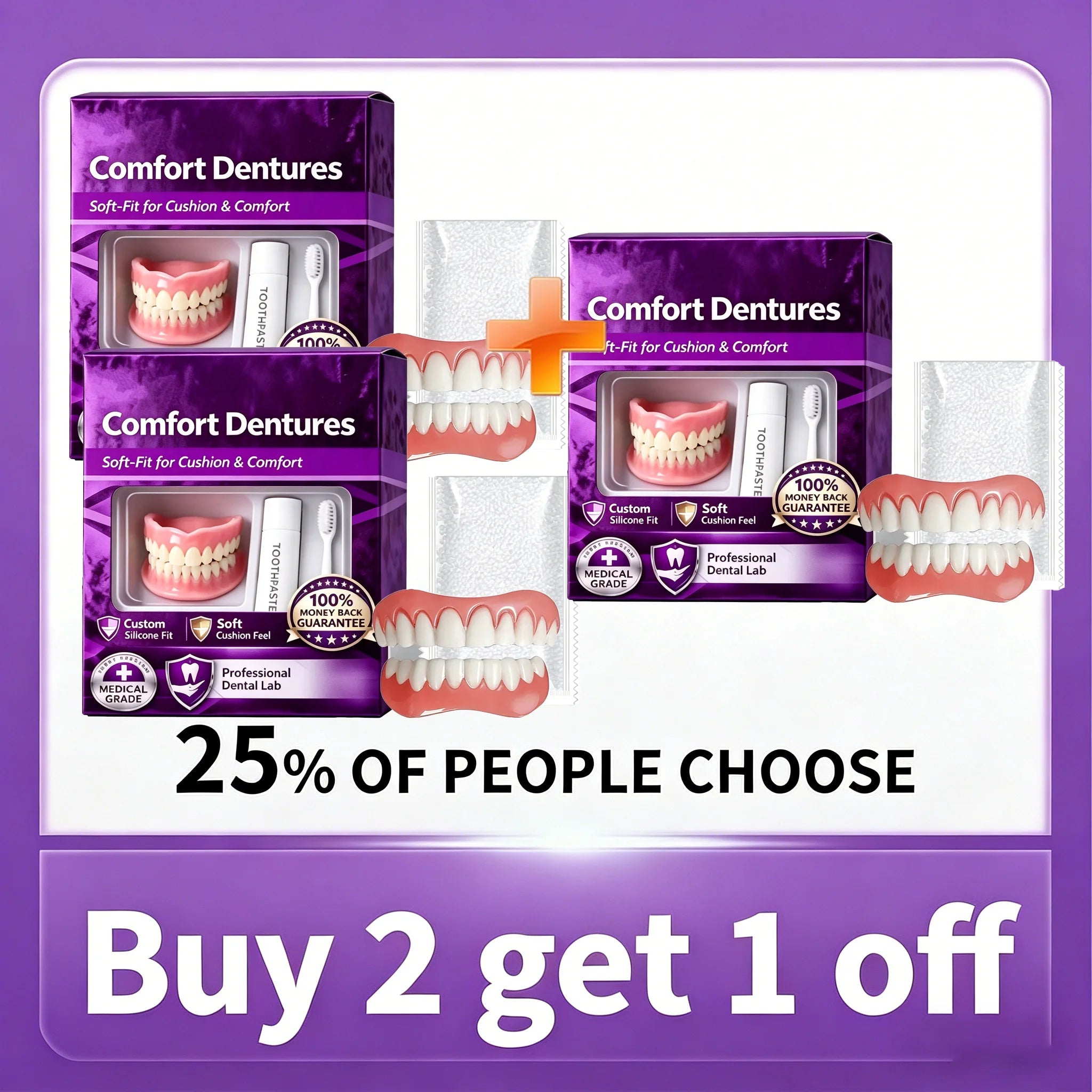 Comfort Fit Silicone Cosmetic Dentures for Natural Smile - 16