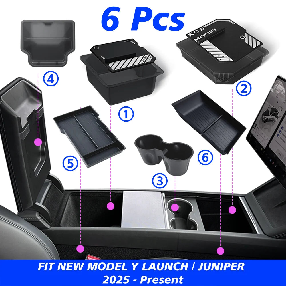 Center Console and Armrest Storage Organizer for Tesla Model Y Juniper