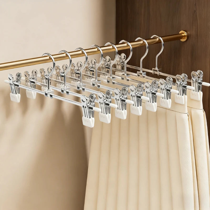 10pc Metal Pants Hangers Windproof Drying Rack with Adjustable Clips