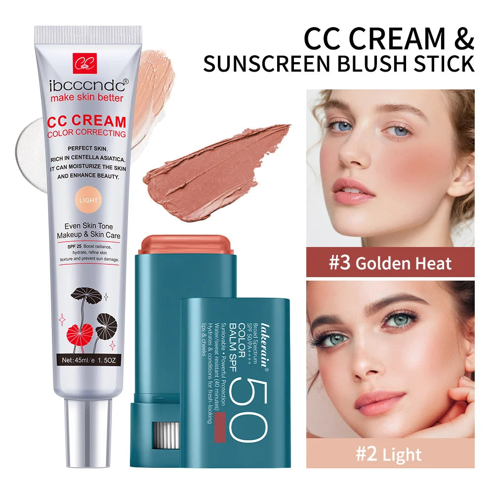 Color Correcting CC Cream and Sunscreen Blush Stick Set