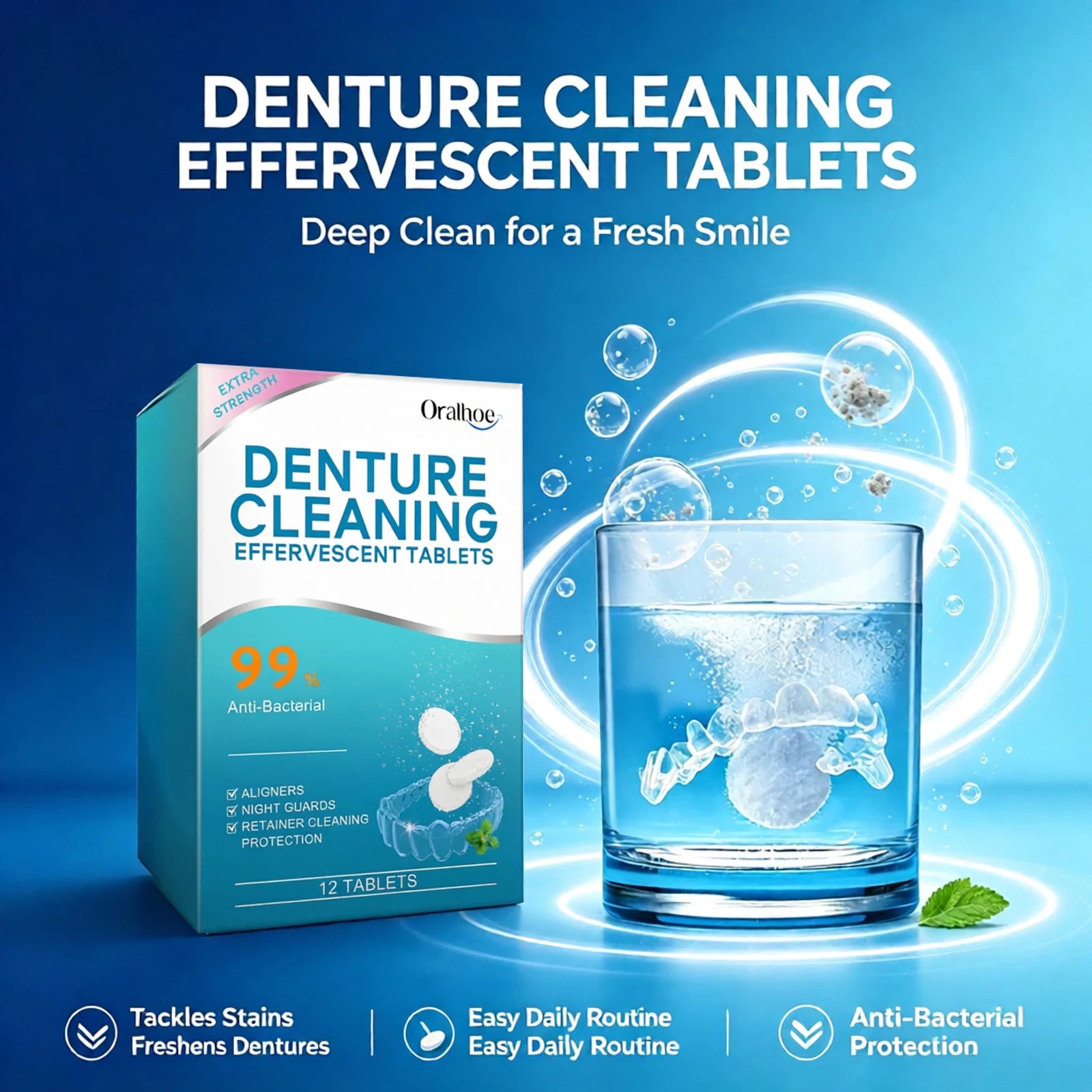 Effervescent Denture Cleaning Tablets for Fresh Breath - 2