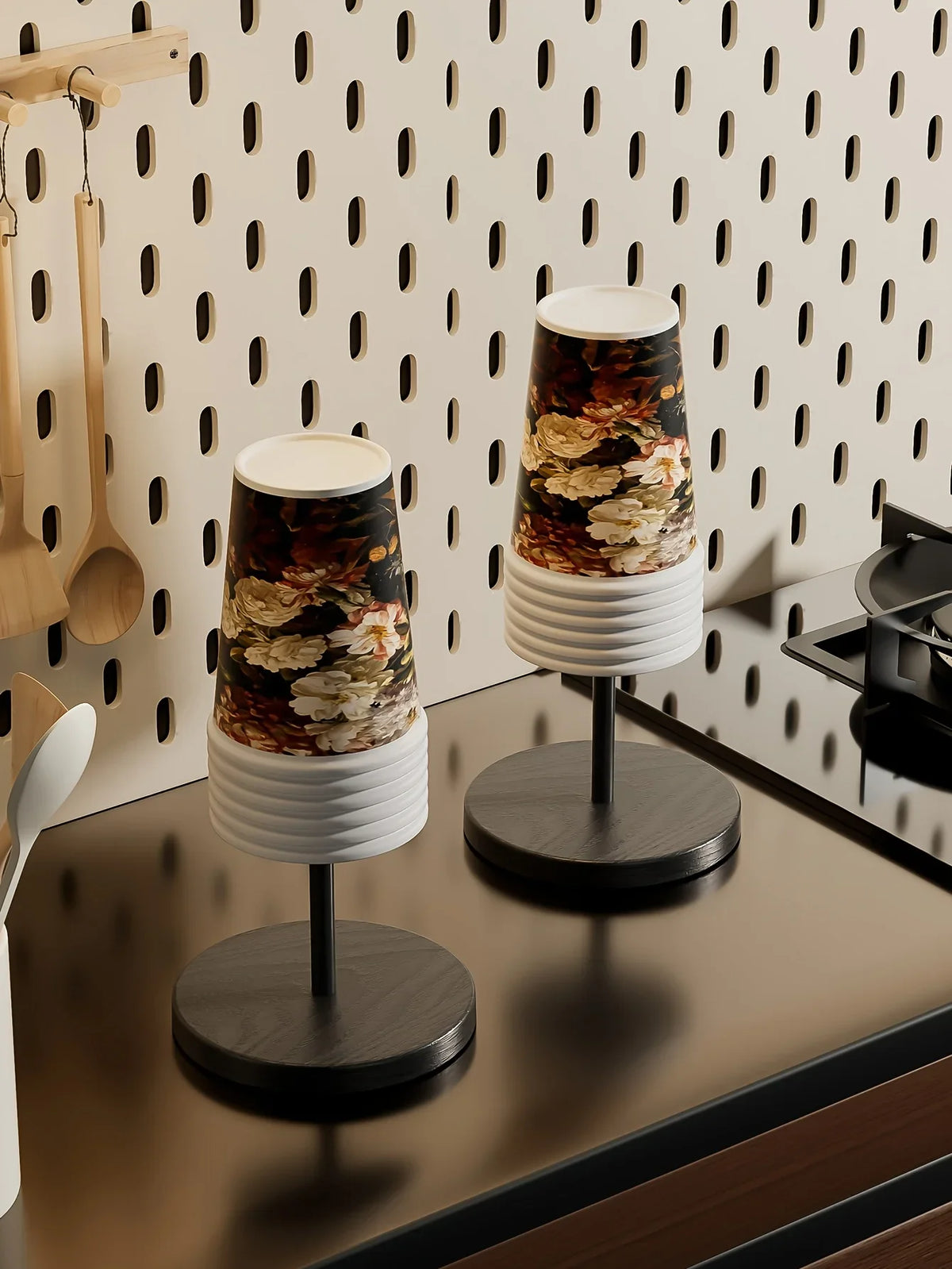 Walnut Finish Wooden Paper Cup Dispenser Stand