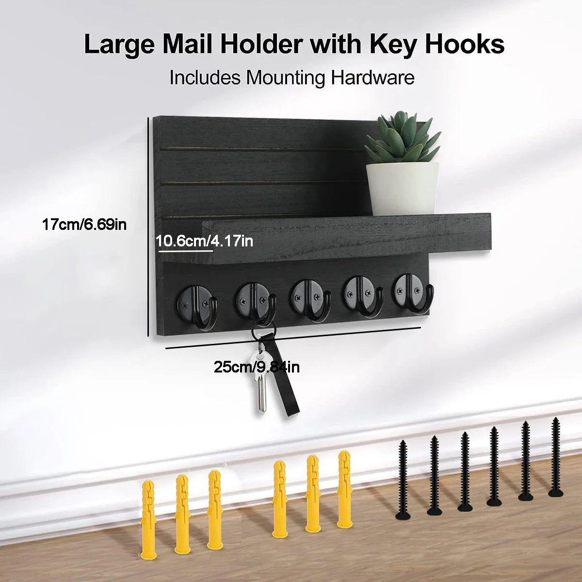Wall Mounted Wooden Entryway Organizer with 5 Hooks