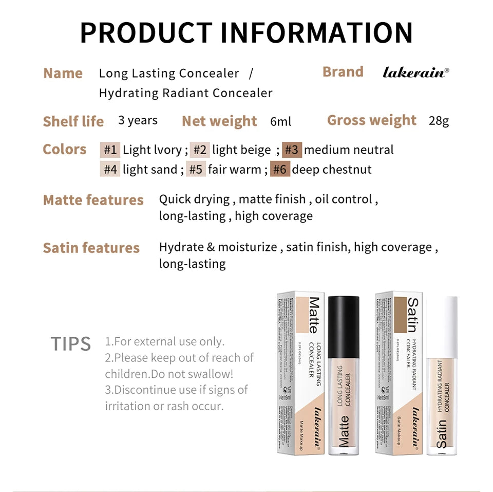 Full Coverage Long-Lasting Liquid Concealer for All Skin Types