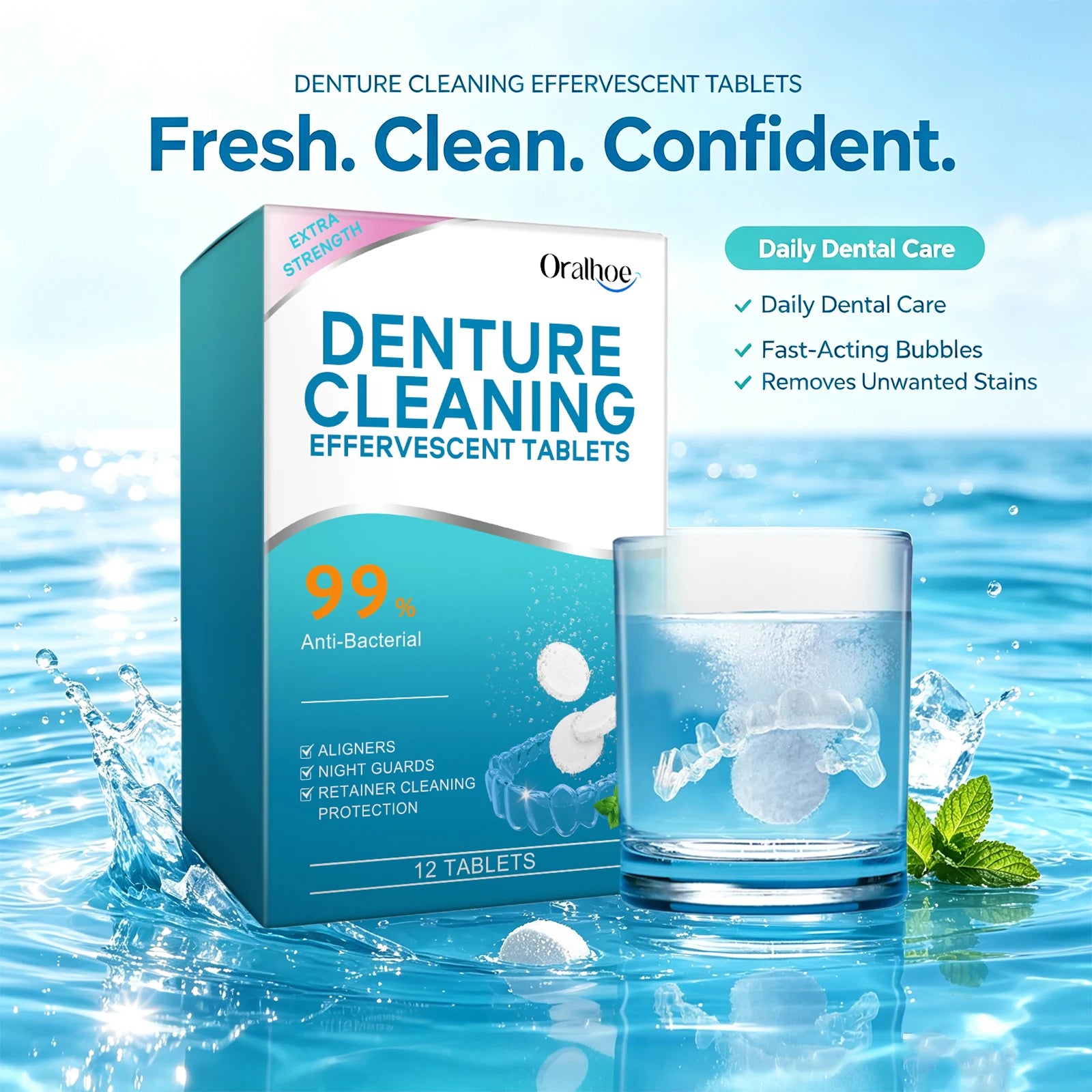 Effervescent Denture Cleaning Tablets for Fresh Breath - 1