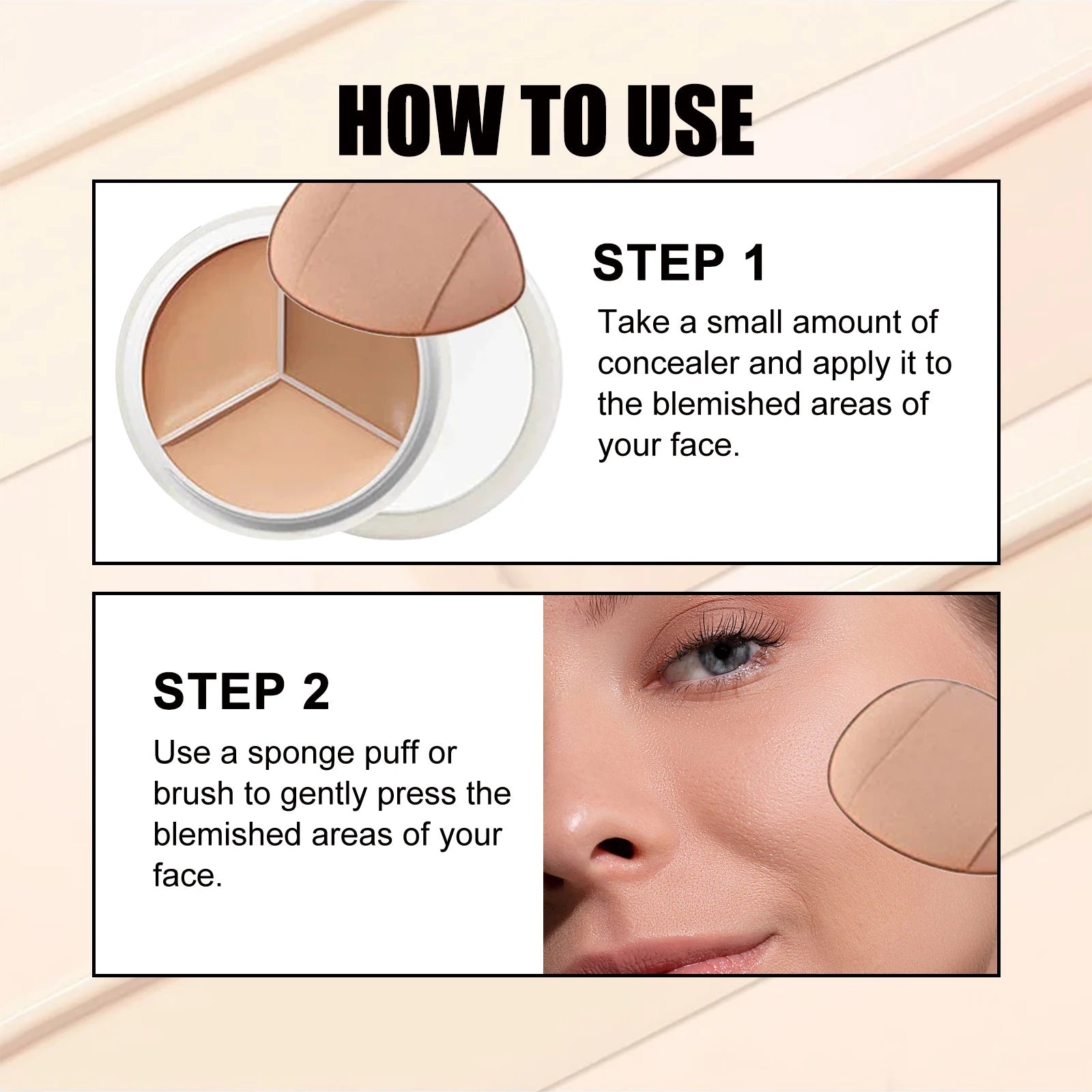 3-Color Cream Face Concealer Palette for Dark Circles and Blemishes - 12