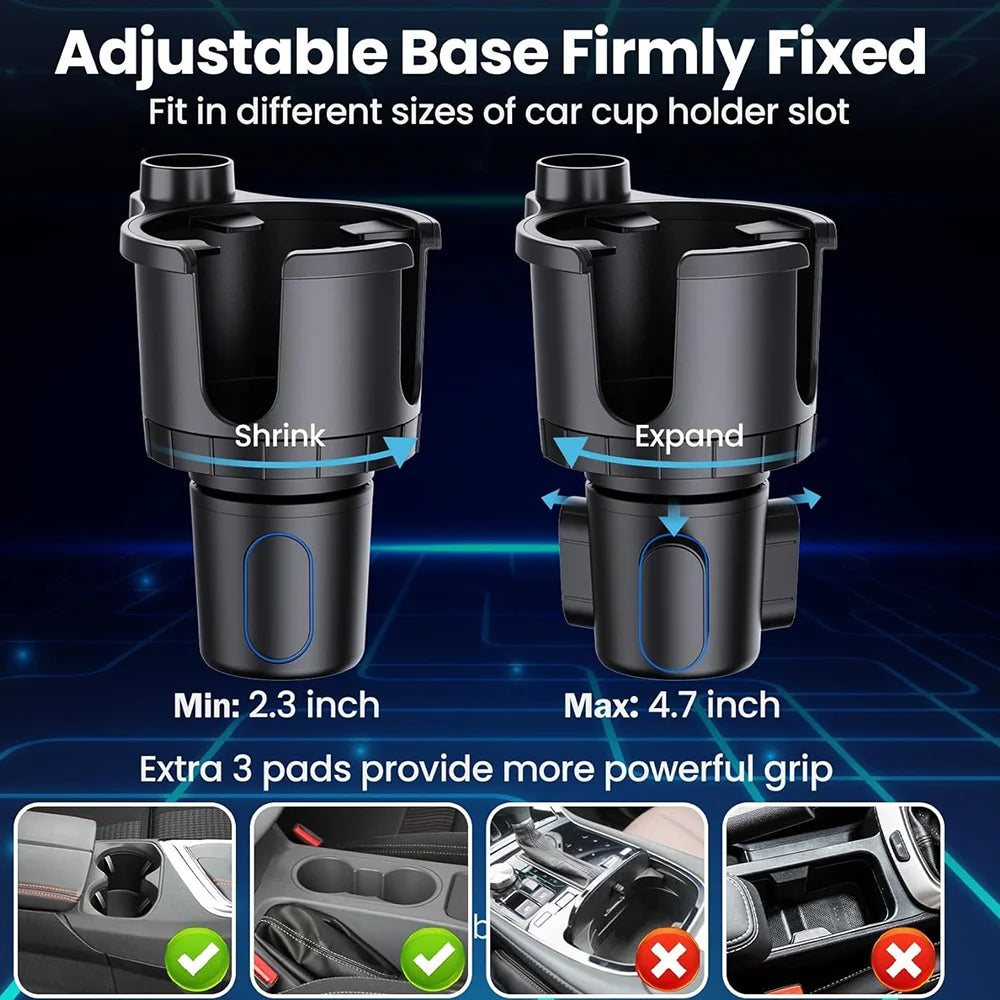 Adjustable Car Cup Holder with Magnetic Wireless Phone Charger - 3
