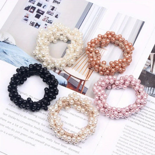 Elegant Faux Pearl Elastic Hair Scrunchie Set