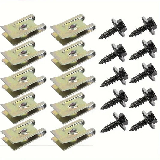 Automotive U-Clip Fastener and Screw Set for Body Panels