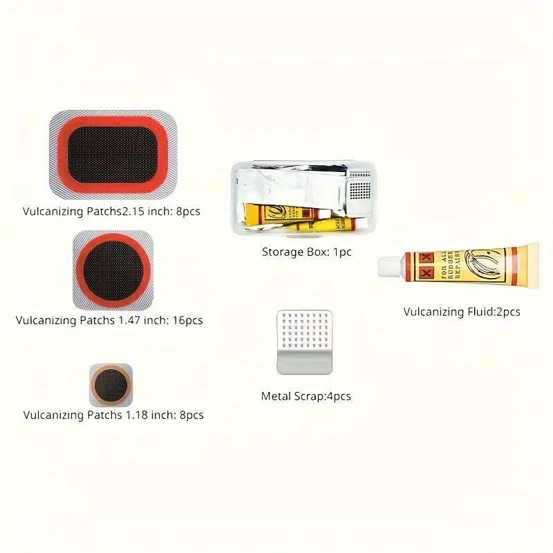 Bike Tire Puncture Repair Kit with Vulcanizing Patches and Tools - 7