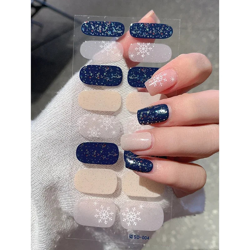 Christmas Semi-Cured Gel Nail Wraps with Winter Snowflake Designs - 12