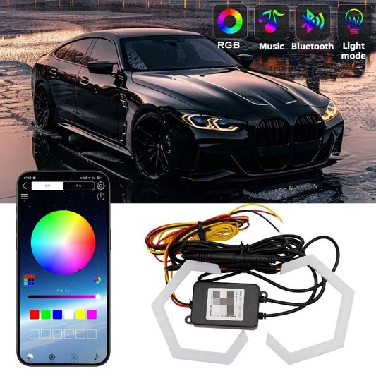 Hexagon LED Angel Eyes Headlight Halo Rings with App Control