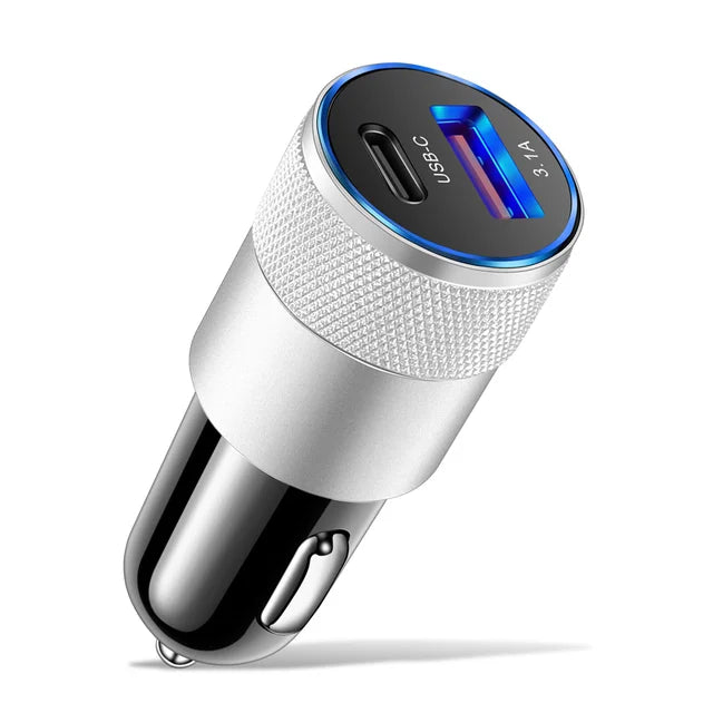 Dual Port Fast Car Charger with LED Ambient Light