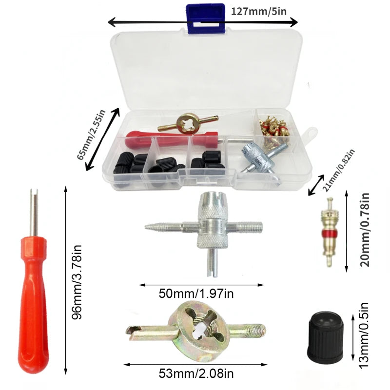33-Piece Tire Valve Stem Core Repair Tool Kit