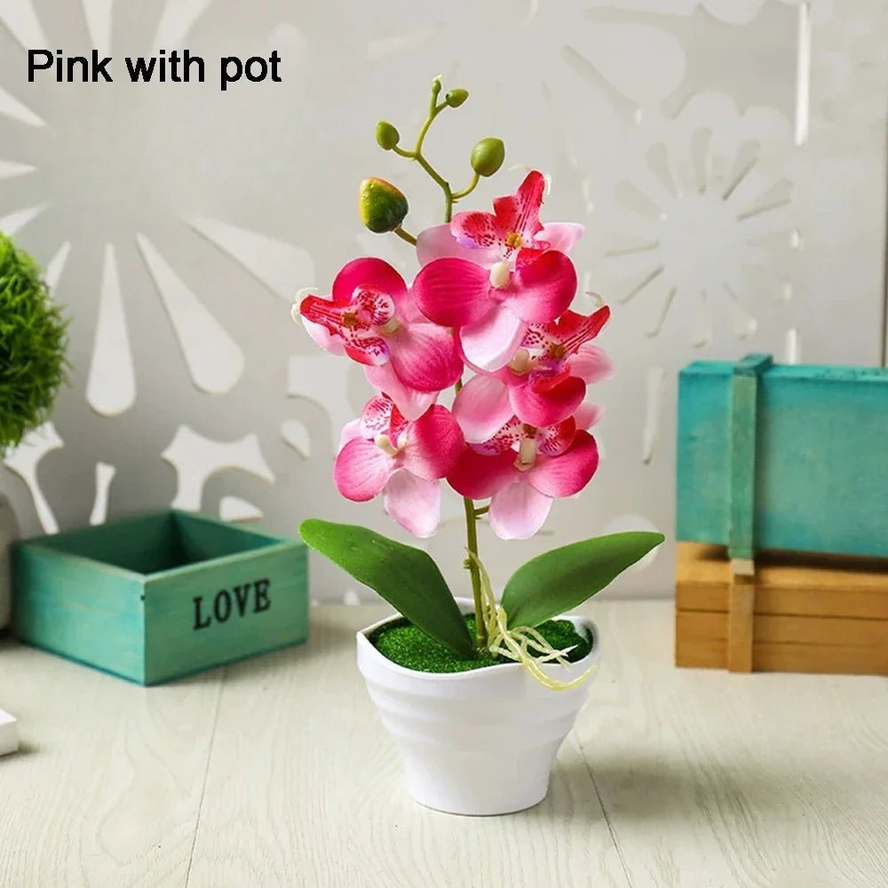 Artificial Orchid Flower Arrangement with Vase
