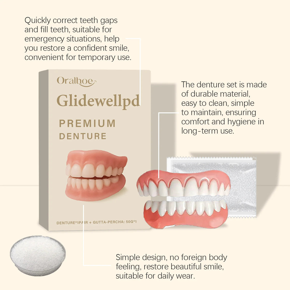 Flexible Silicone Temporary Denture Set for Missing Teeth
