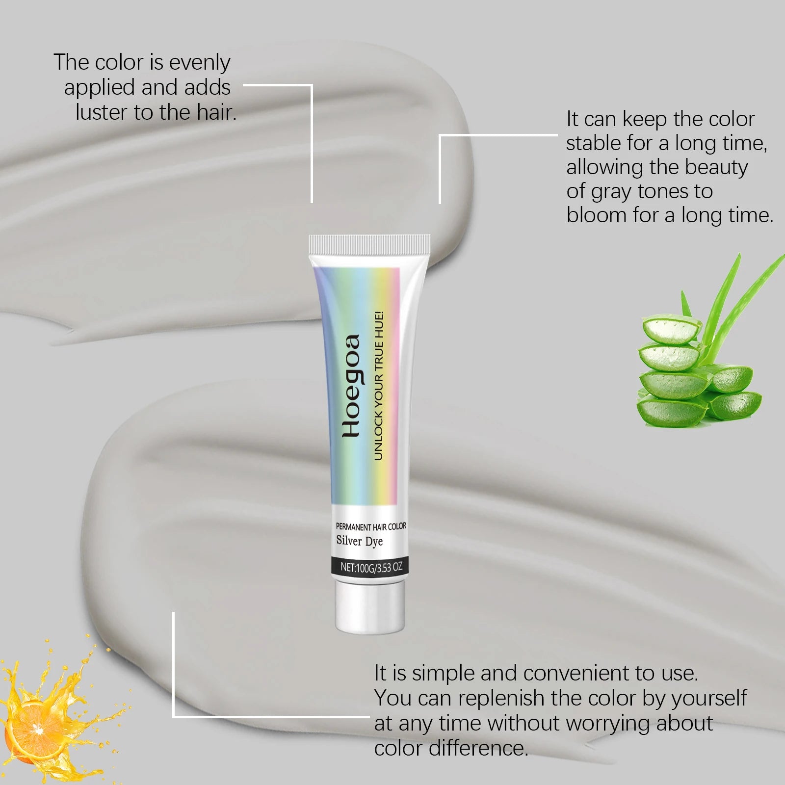 Permanent Silver Gray Hair Dye Cream - 12