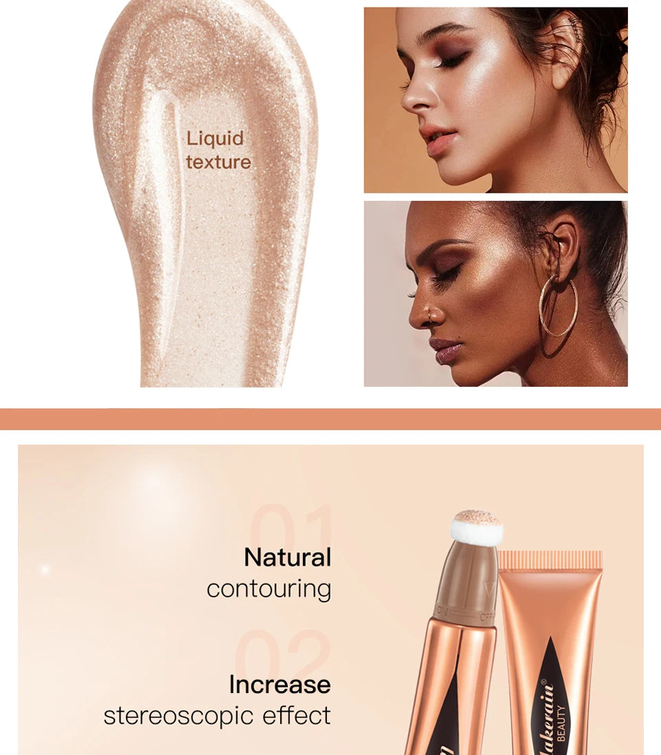Liquid Face Contouring, Blush, and Highlighter Wand with Cushion Tip