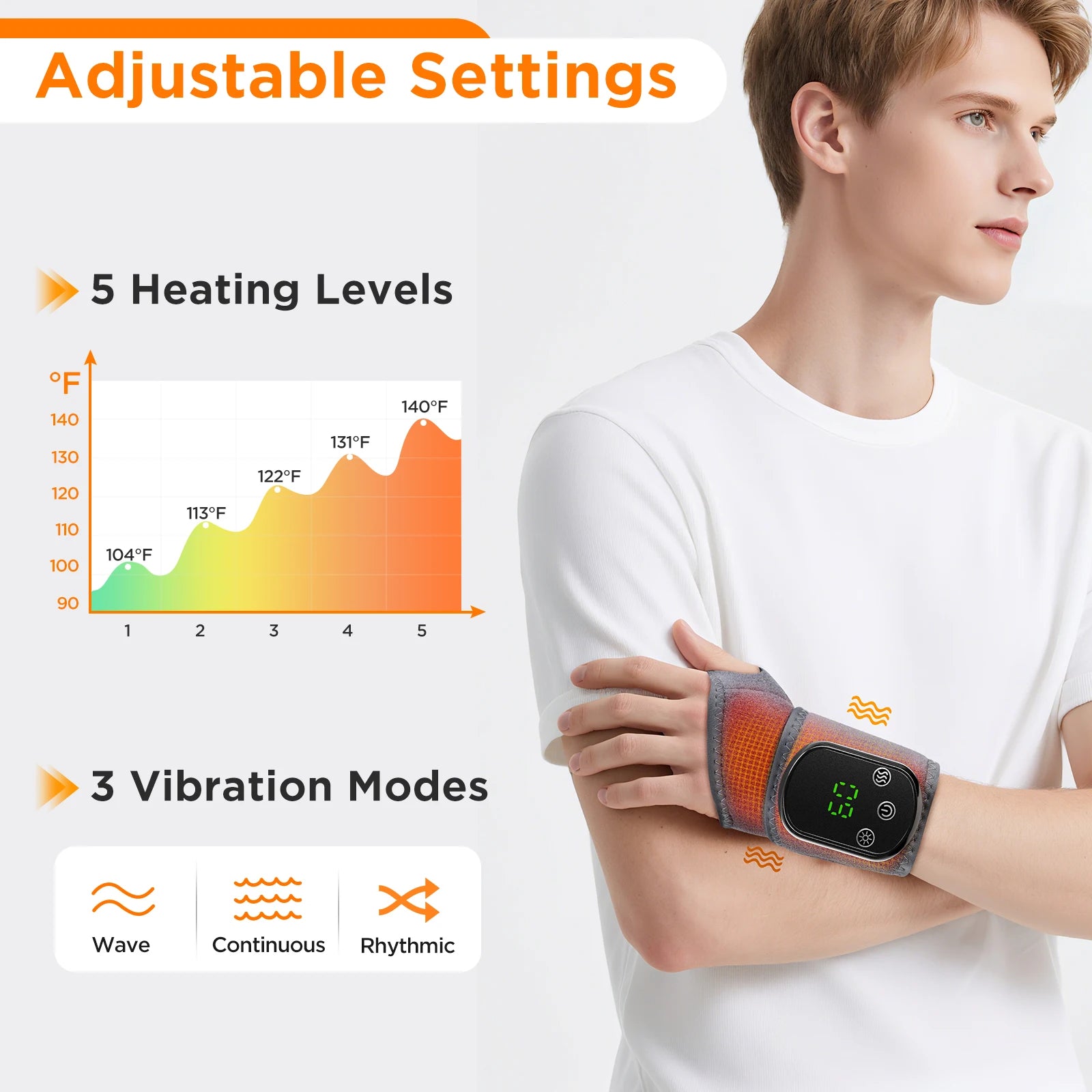 Heated Cordless Wrist Support Massager with 3 Vibration Modes - 7