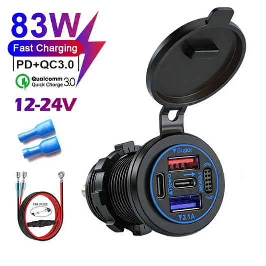 4-Port Fast Car Charger Socket with Voltmeter for Vehicles