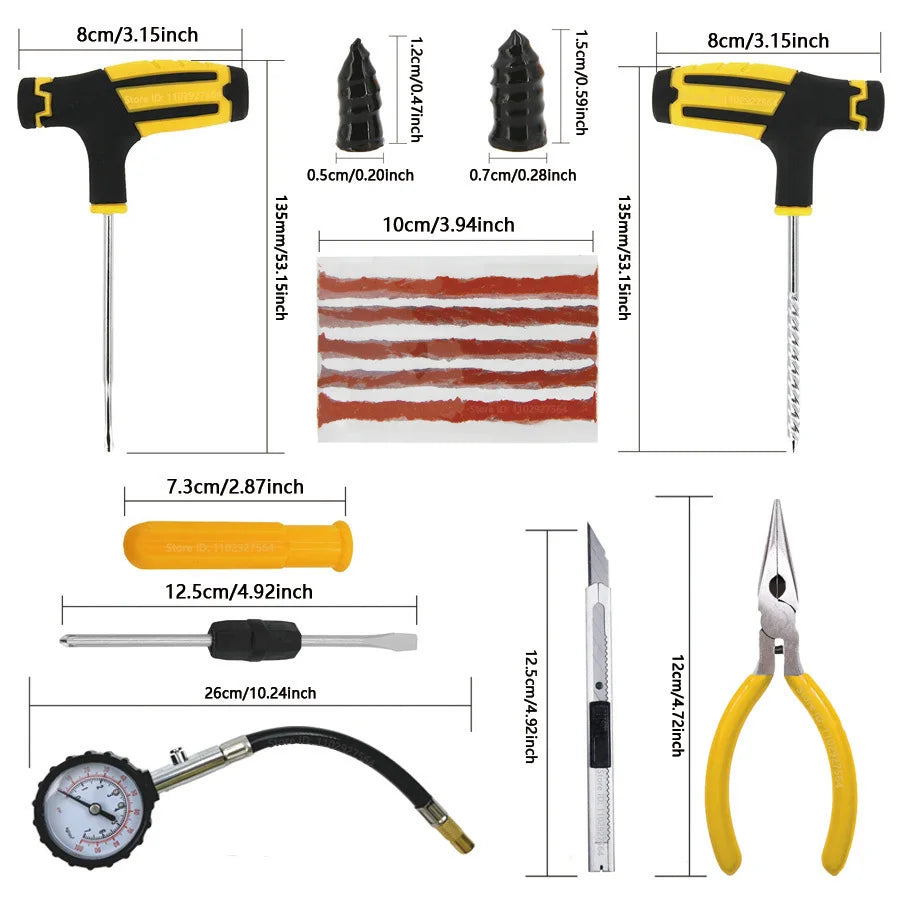 Emergency Tubeless Tire Puncture Repair Kit - 9