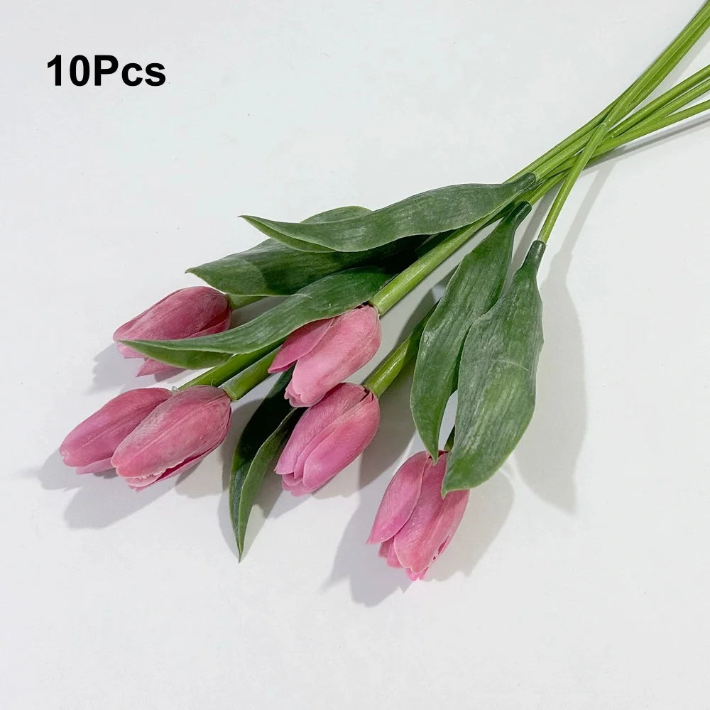 10Pcs Artificial Tulip Bouquet Realistic Faux Flowers for Home Decor