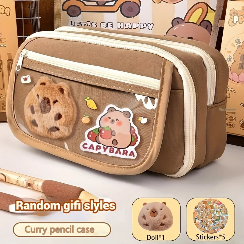 Large Capacity Capybara Multi-Layer Stationery and Makeup Bag - 11